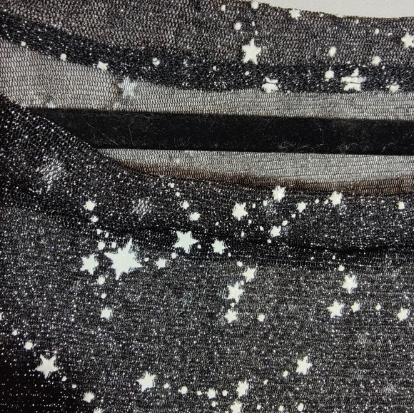 Shein Curve Sheer Black Shirt w Sparkle Stars/Astronomy Pattern, XL - Picture 4 of 4